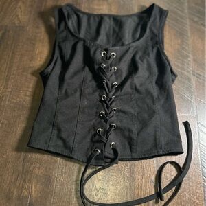 Women's Black Lace-Up Corset Tank Top